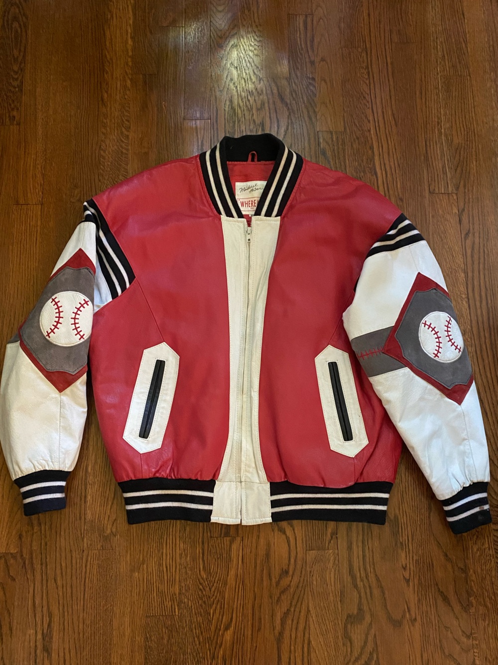 Men's 1991 Vintage Michael Hoban Leather Bomber Varsity Jacket XL Baseball Coat